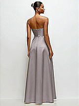 Rear View Thumbnail - Cashmere Gray Strapless Draped Cat-Eye Satin Maxi Dress with Full Skirt