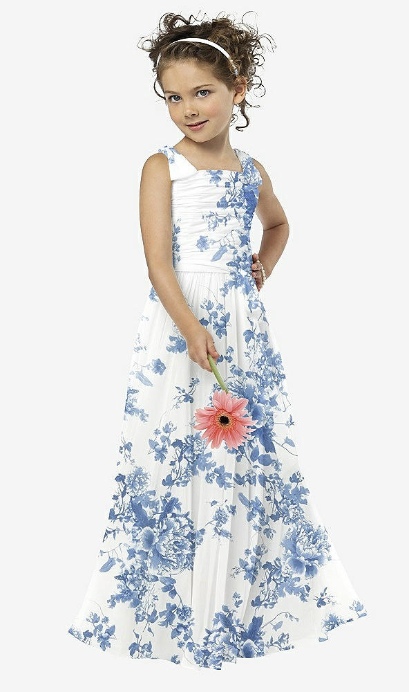 Front View - Cottage Rose Dusk Blue Flower Girl Style FL4033