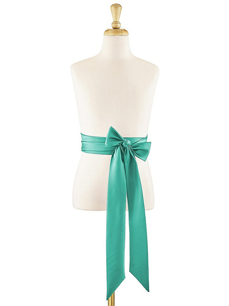 Front View - Pantone Turquoise Matte Satin Flower Girl Sash