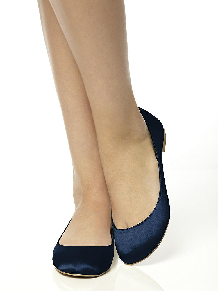 Back View - Midnight Navy Simple Satin Ballet Wedding Flats