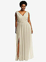 Front View Thumbnail - Champagne Sleeveless Draped Chiffon Maxi Dress with Front Slit