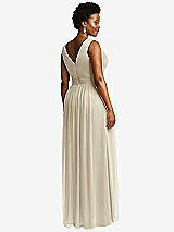 Rear View Thumbnail - Champagne Sleeveless Draped Chiffon Maxi Dress with Front Slit