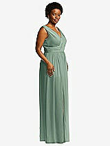 Alt View 1 Thumbnail - Seagrass Sleeveless Draped Chiffon Maxi Dress with Front Slit