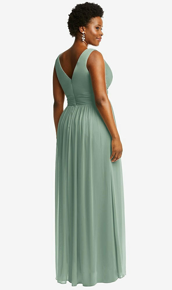 Back View - Seagrass Sleeveless Draped Chiffon Maxi Dress with Front Slit