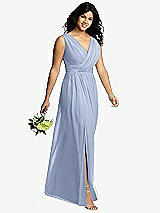 Alt View 4 Thumbnail - Sky Blue Sleeveless Draped Chiffon Maxi Dress with Front Slit