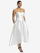 Front View Thumbnail - White & White Strapless Satin High Low Dress with Pockets