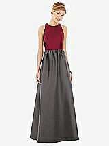 Front View Thumbnail - Caviar Gray & Burgundy Sleeveless Keyhole Back Satin Maxi Dress