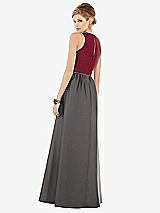 Rear View Thumbnail - Caviar Gray & Burgundy Sleeveless Keyhole Back Satin Maxi Dress