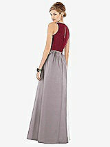 Rear View Thumbnail - Cashmere Gray & Burgundy Sleeveless Keyhole Back Satin Maxi Dress