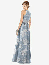 Rear View Thumbnail - Porcelain Blue Seraphina Floral Sleeveless Closed-Back Floral Satin Maxi Dress with Pockets