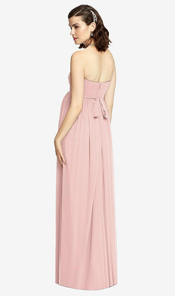 Back View - Rose - PANTONE Rose Quartz Draped Bodice Strapless Maternity Dress