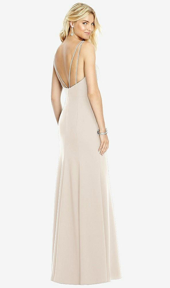 Front View - Oat Bateau Neck Open-Back Trumpet Gown