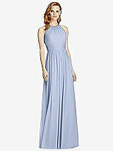 Front View Thumbnail - Sky Blue Cutout Open-Back Shirred Halter Maxi Dress