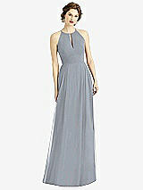 Front View Thumbnail - Platinum Keyhole Halter Chiffon Maxi Dress