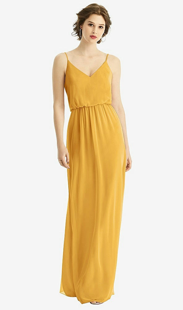 Front View - NYC Yellow V-Neck Blouson Bodice Chiffon Maxi Dress