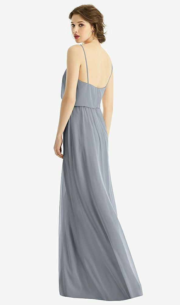 Back View - Platinum V-Neck Blouson Bodice Chiffon Maxi Dress