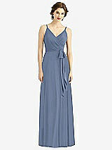 Front View Thumbnail - Larkspur Blue Draped Wrap Chiffon Maxi Dress with Sash