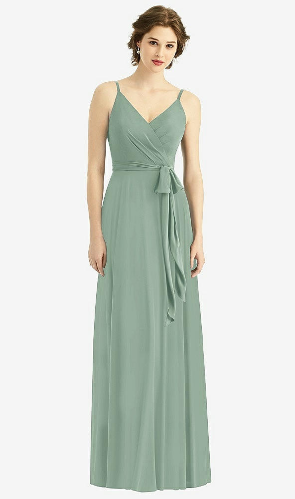 Front View - Seagrass Draped Wrap Chiffon Maxi Dress with Sash