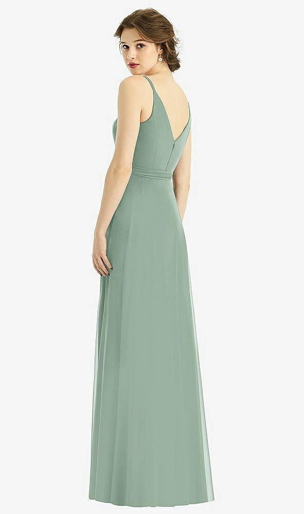 Back View - Seagrass Draped Wrap Chiffon Maxi Dress with Sash