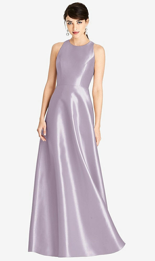 Front View - Lilac Haze Sleeveless Open-Back Satin A-Line Dress