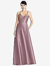 Front View Thumbnail - Dusty Rose V-Neck Full Skirt Satin Maxi Dress