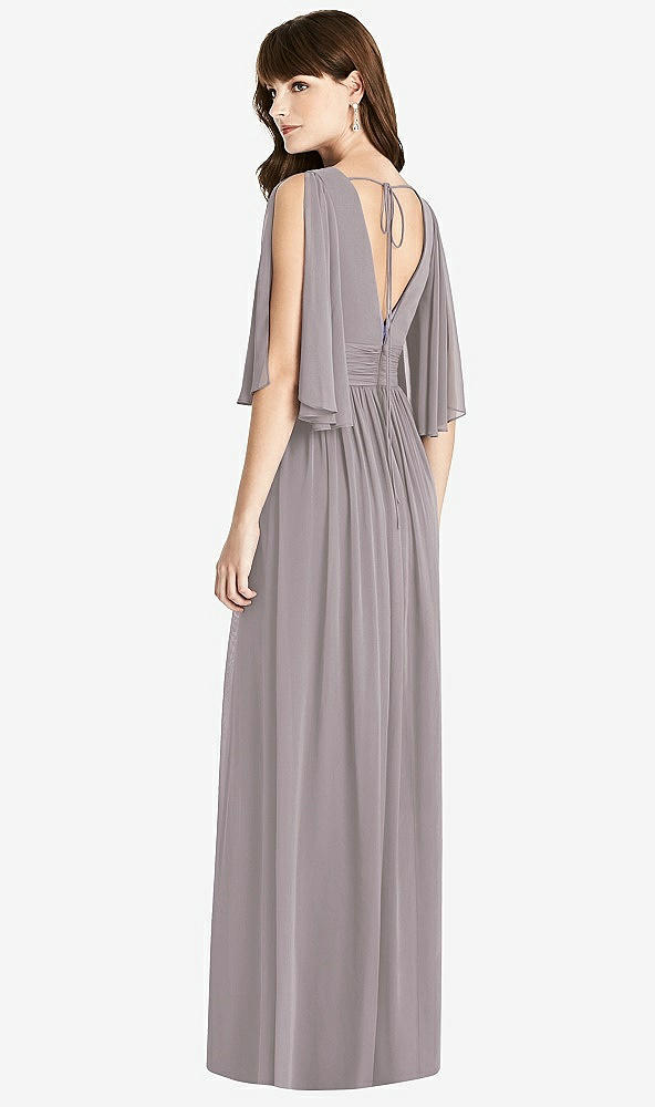 Back View - Cashmere Gray Split Sleeve Backless Chiffon Maxi Dress