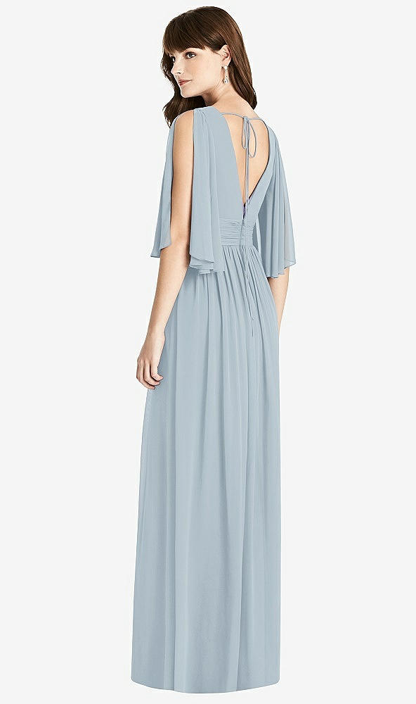 Back View - Mist Split Sleeve Backless Chiffon Maxi Dress