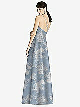 Rear View Thumbnail - Porcelain Blue Seraphina Floral Criss Cross Back Floral Satin Maxi Dress with Full A-Line Skirt