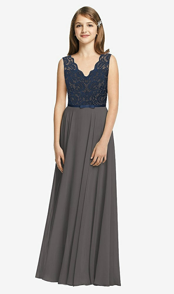 Front View - Caviar Gray & Midnight Navy Dessy Collection Junior Bridesmaid Dress JR542