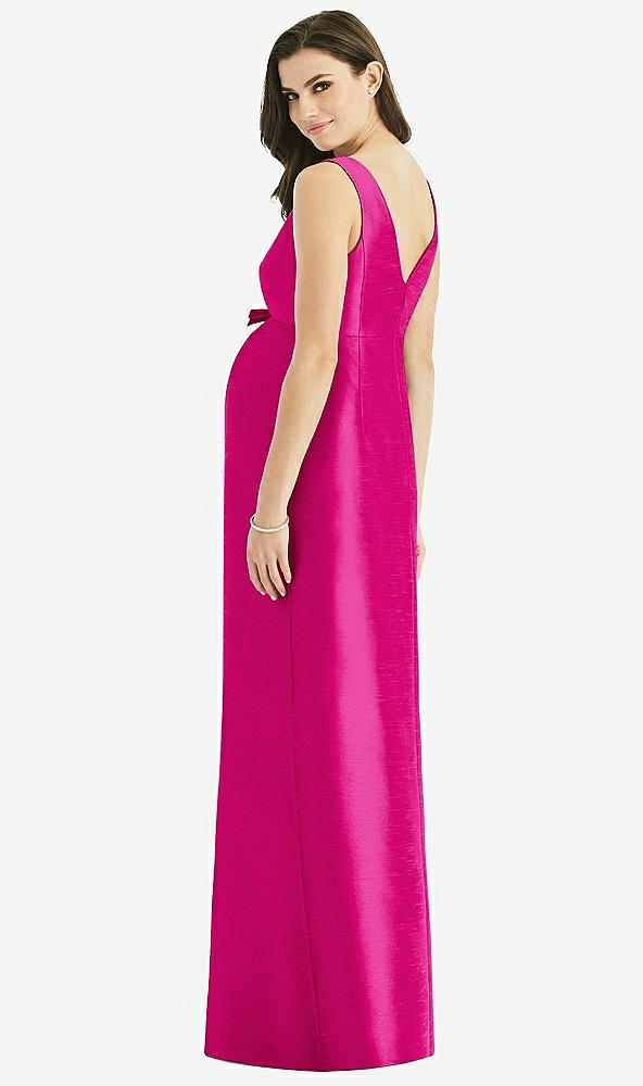 Back View - Think Pink Sleeveless Satin Twill Maternity Dress