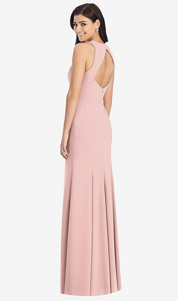 Back View - Rose - PANTONE Rose Quartz Diamond Cutout Back Trumpet Gown with Front Slit