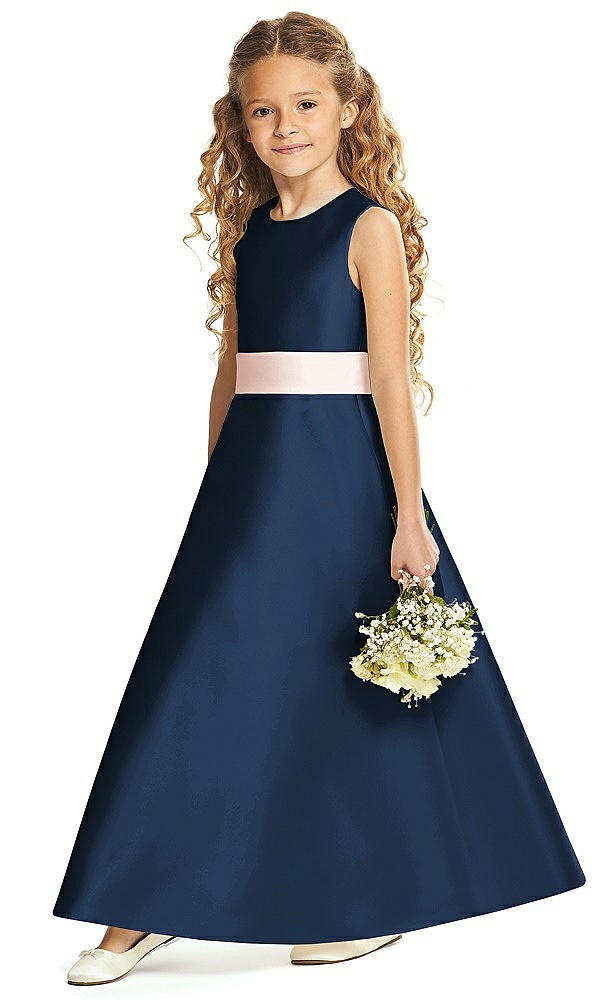 Front View - Midnight Navy & Blush Flower Girl Dress FL4062