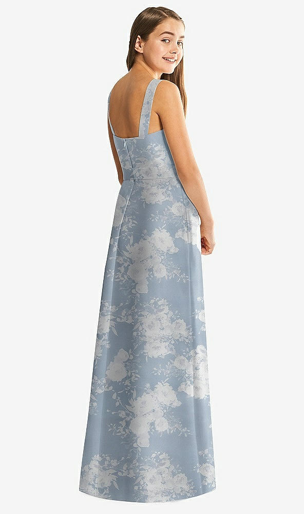 Back View - Porcelain Blue Seraphina Floral Floral Bateau Neck Maxi Junior Bridesmaid Dress with Pockets