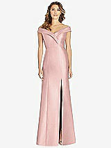 Front View Thumbnail - Rose - PANTONE Rose Quartz Off-the-Shoulder Cuff Trumpet Gown with Front Slit