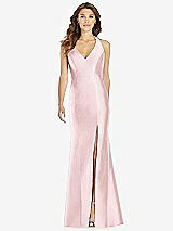 Front View Thumbnail - Ballet Pink V-Neck Halter Satin Trumpet Gown