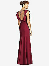 Rear View Thumbnail - Burgundy Ruffle Cap Sleeve Open-back Trumpet Gown