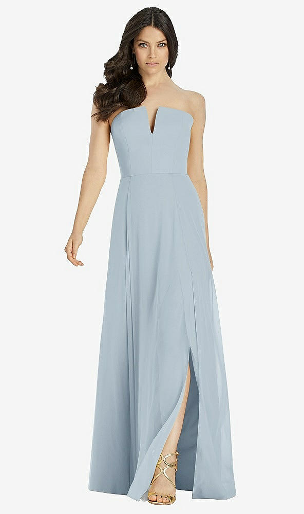 Front View - Mist Strapless Notch Chiffon Maxi Dress