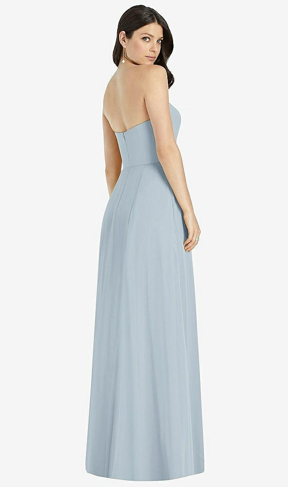 Back View - Mist Strapless Notch Chiffon Maxi Dress