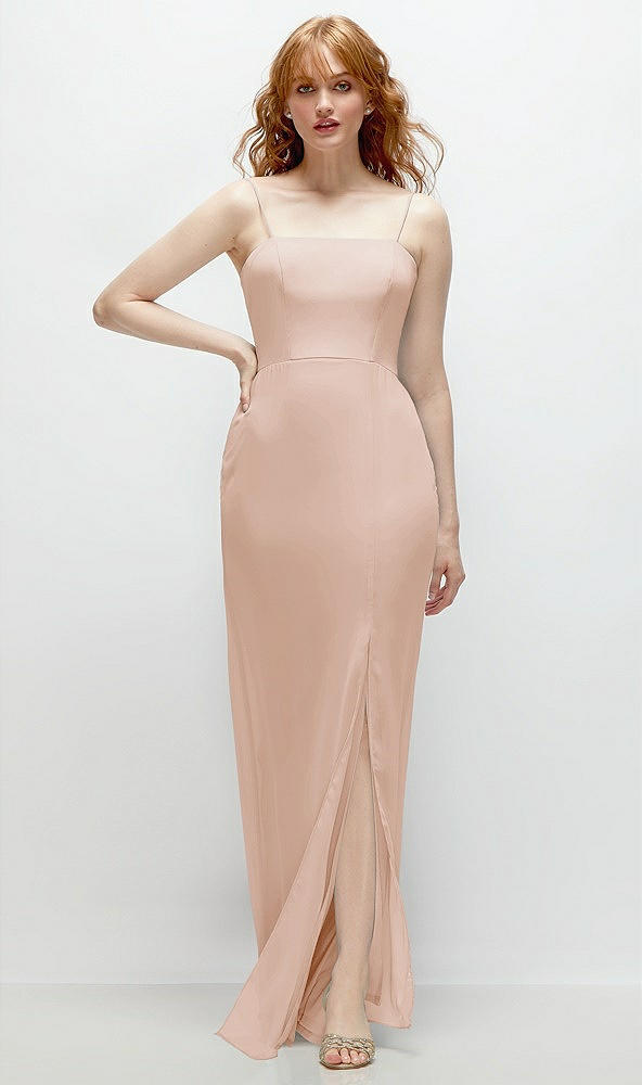 Front View - Cameo Tie-Back Cutout Trumpet Gown with Front Slit