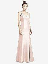 Rear View Thumbnail - Blush Open-Back Bow Tie Satin Trumpet Gown