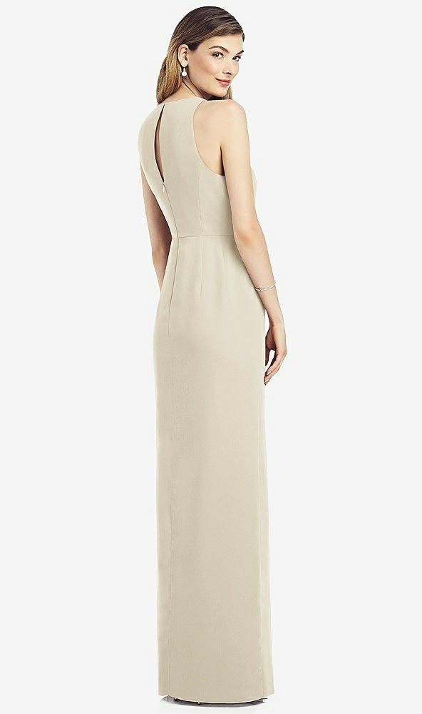 Back View - Champagne Sleeveless Chiffon Dress with Draped Front Slit