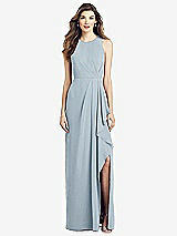 Front View Thumbnail - Mist Sleeveless Chiffon Dress with Draped Front Slit