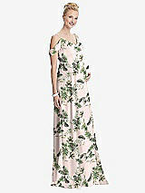 Front View Thumbnail - Palm Beach Print Draped Cold-Shoulder Chiffon Maternity Dress