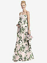 Front View Thumbnail - Palm Beach Print Strapless Chiffon Shirred Skirt Maternity Dress