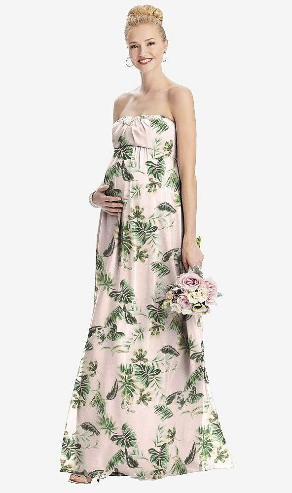 Front View - Palm Beach Print Strapless Chiffon Shirred Skirt Maternity Dress