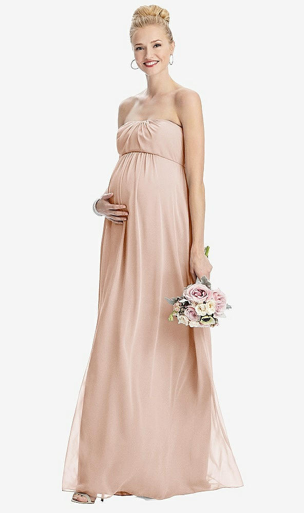 Front View - Cameo Strapless Chiffon Shirred Skirt Maternity Dress