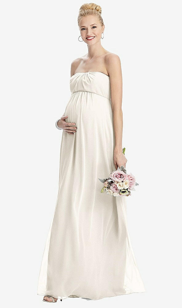 Front View - Ivory Strapless Chiffon Shirred Skirt Maternity Dress