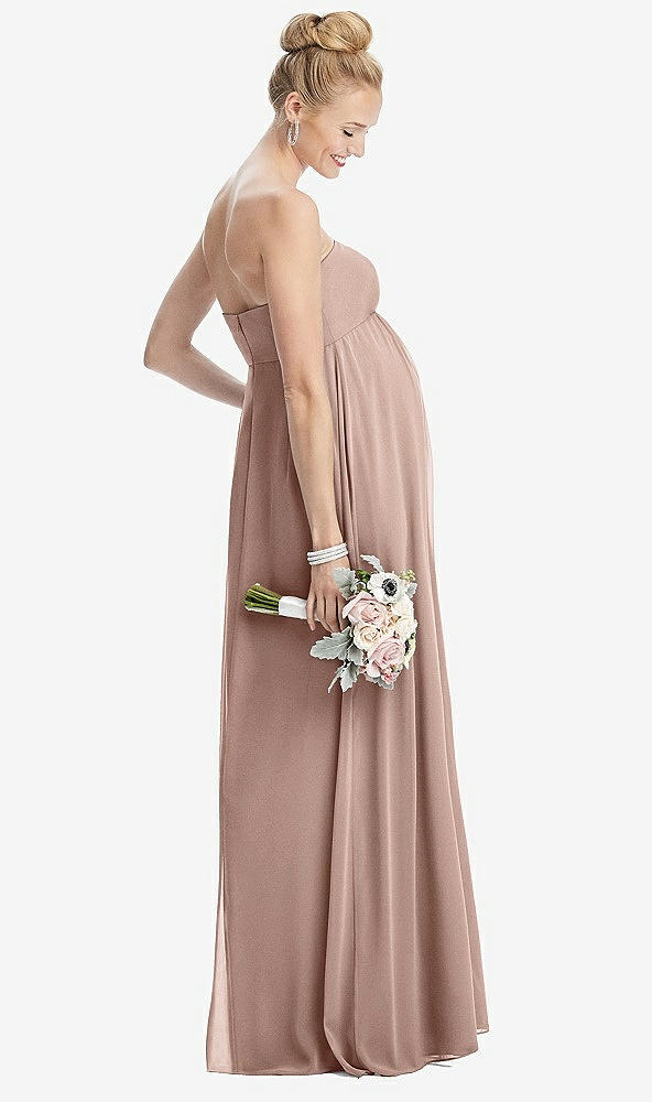 Back View - Neu Nude Strapless Chiffon Shirred Skirt Maternity Dress