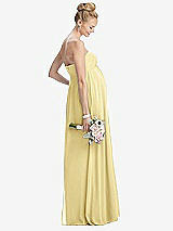 Rear View Thumbnail - Pale Yellow Strapless Chiffon Shirred Skirt Maternity Dress