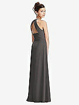 Front View Thumbnail - Caviar Gray Shirred Jewel Neck Chiffon Juniors Dress